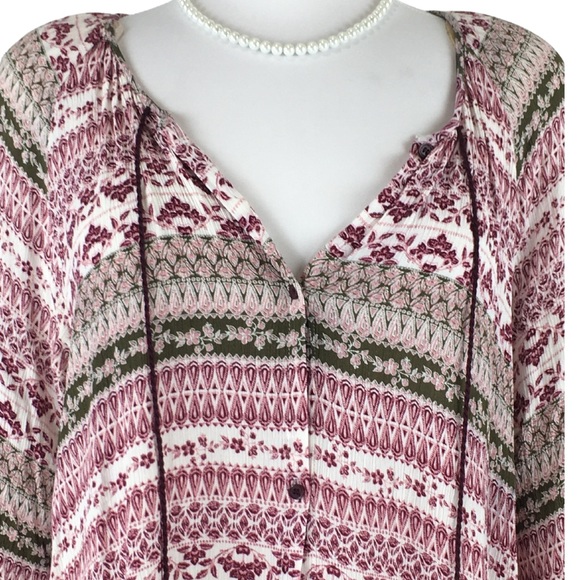 Cloud Chaser Button Up Burgundy Green Long Sleeve Pheasant Top size 1X - Picture 7 of 16